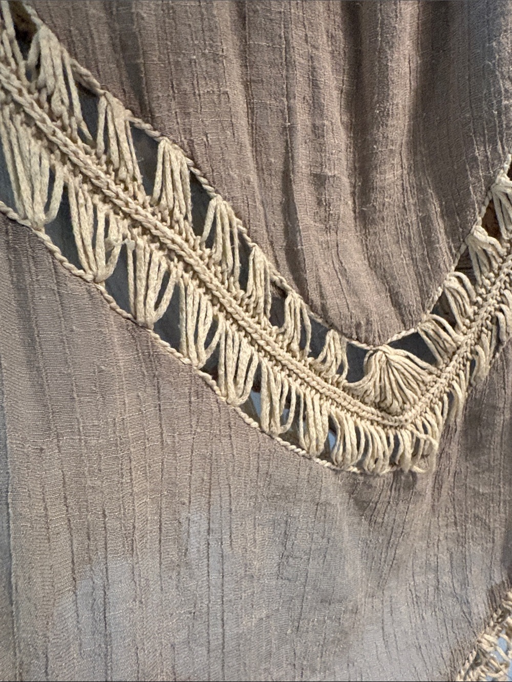 Umgee Tan Tunic with Cream Crochet Trim - Picture 3 of 4